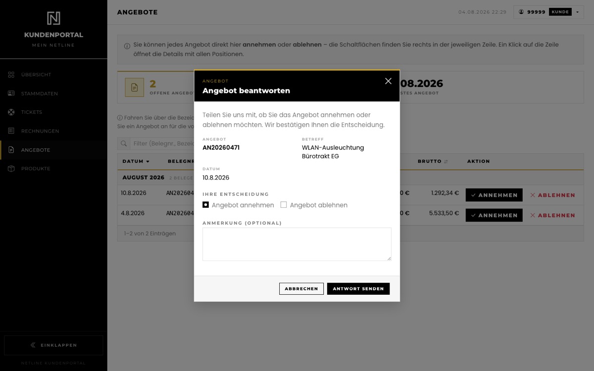 Angebote direkt beantworten